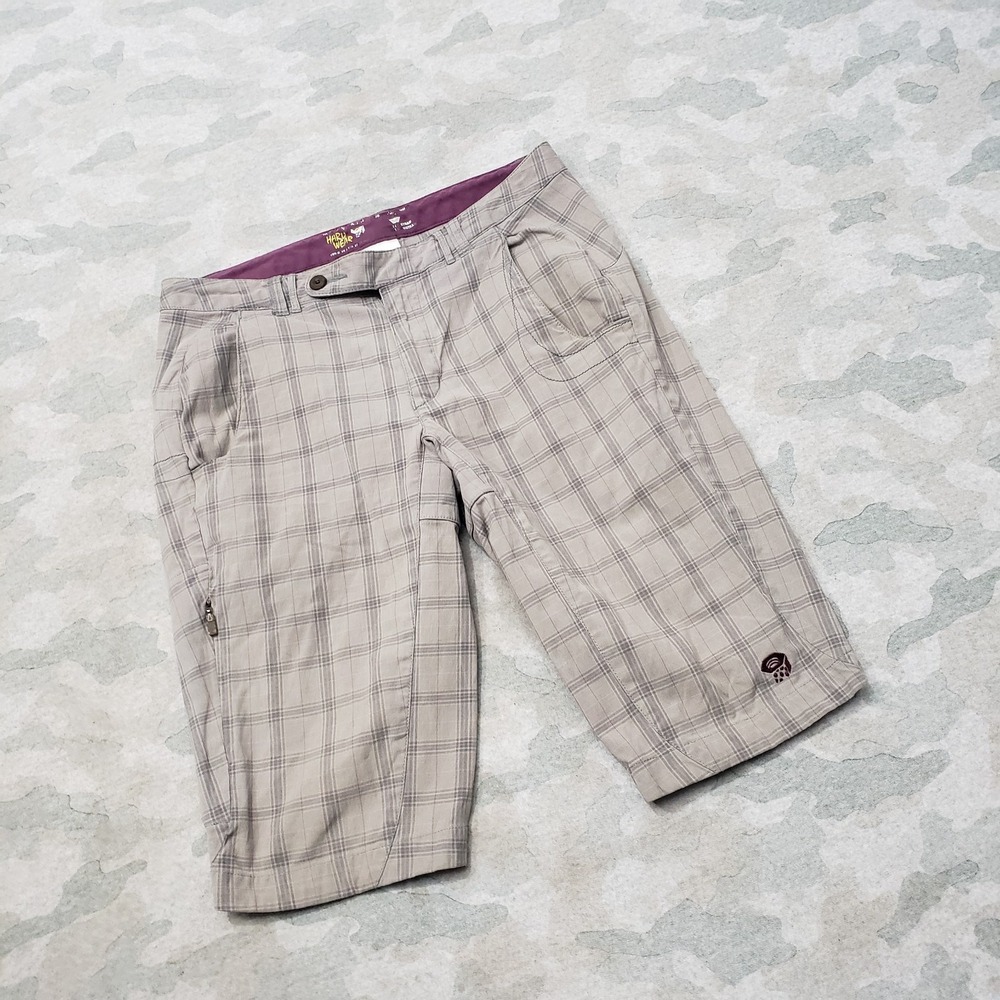 Mountain Hardwear Shorts Womens Medium Gray Pockets Plaid Check Outdoors - Picture 2 of 11